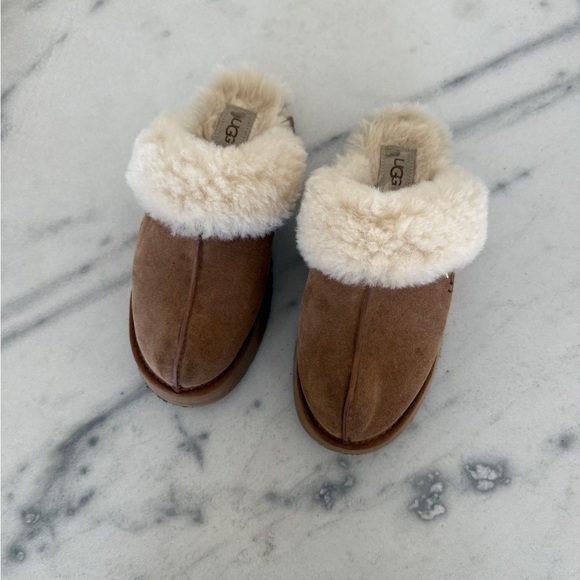 UGG Women's Brown and Cream Shearling Slippers - Picture 3 of 3